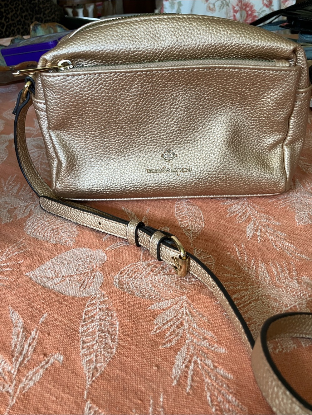 Nanette Lepore Rose Gold Pebbled Leather Crossbody